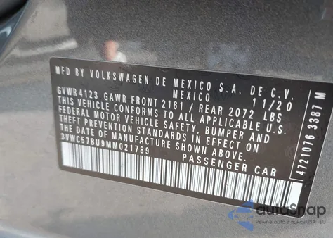 2021 Volkswagen Jetta 1.4T R-Line/1.4T S/1.4T Se from USA, damaged, VIN 3VWC57BU9MM021789